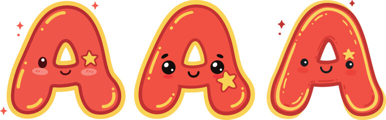 Cute Cartoon Alphabet Letter A Characters for Back to School - Vector Clipart Illustration