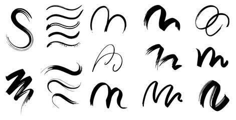 Hand drawn black brushstrokes and decorative elements