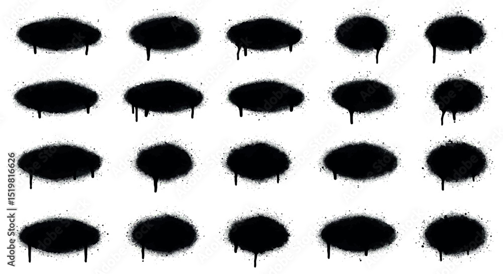 Poster Abstract black ink splatter pattern with dripping effect on white background