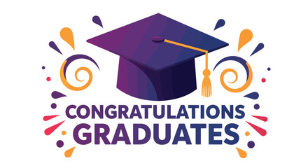 Colorful graduation cap celebration with congratulations message