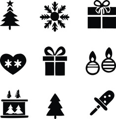 Christmas Vector Icon Set, Background, Black, Isolated