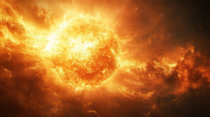 Obraz premium Solar Surface and Stellar Eruption – Realistic Sun Activity