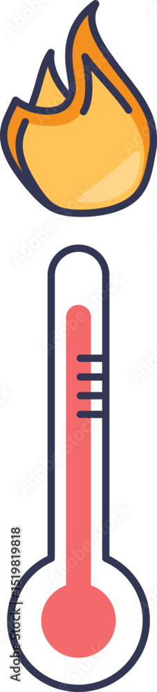 Poster thermometer with high reading and flame symbolizing fever.