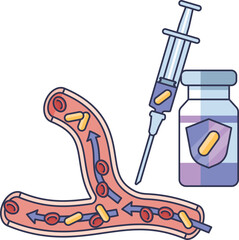 Illustration of a syringe, vial, and bloodstream, symbolizing vaccine introduction.