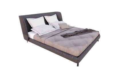 Bedroom model with wooden frame and soft and comfortable sponge material with white background