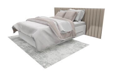 Bedroom model with wooden frame and soft and comfortable sponge material with white background