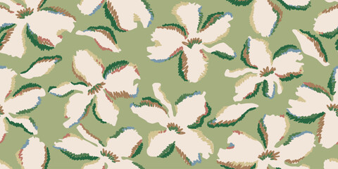 Abstract hand drawn floral pattern, seamless patterns with flowers for fabric, textiles, clothing, printing, packaging, covers, banners, wallpaper, interior decor and backgrounds.