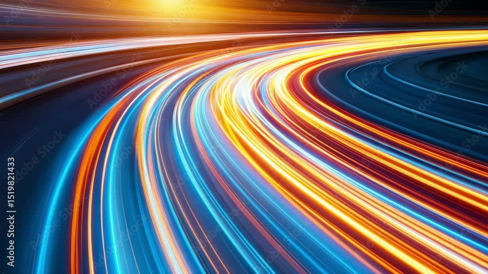 Poster colorful light trails on abstract background in motion creating dynamic and vibrant visual effects