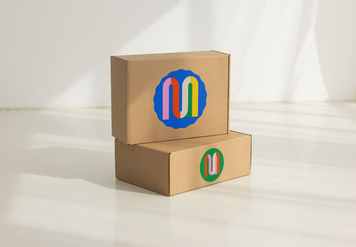 Brown Delivery Box Mockup. front and side