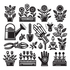 Flowers related editable stroke outline icon set flat vector illustration