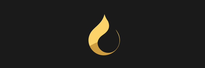 Golden oil drop logo icon with minimalist flat design, black and gold color scheme, modern luxury emblem for energy or beauty industries vector illustration