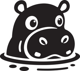 Silhouette of a Hippopotamus Partially Submerged in Water Wildlife Illustration