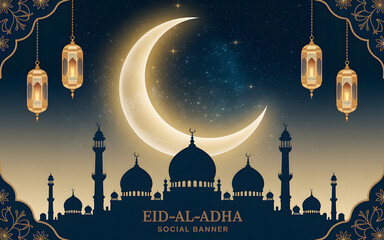 Eid Al-Adha Mosque Night Banner Design
