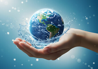 Earth in Hands, Water Splash, Global Conservation