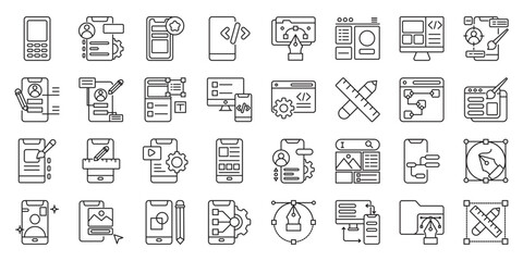Modern Mobile UI Design set of web icons in line style. modern mobile UI, mobile app design, UI design, UX design and user interface. Vector illustration.