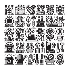 Flowers related editable stroke outline icon set flat vector illustration