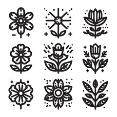 Flowers related editable stroke outline icon set flat vector illustration
