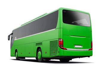 Green bus back view isolated on transparent background. PNG 