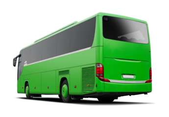 Green bus back view isolated on transparent background. PNG
