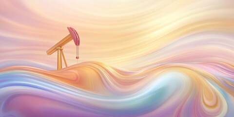 Abstract Oil Pumpjack in Colorful Liquid Landscape
