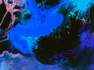 Abstract fantastic painting, creative hand painted background, ocean, sea, brush and marble texture, acrylic