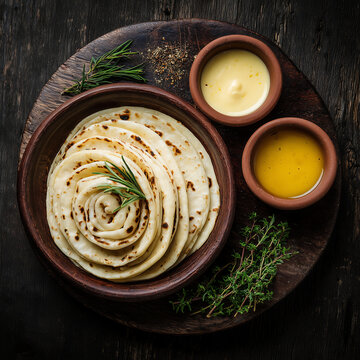 Traditional Indian dishes - .Rumali roti - thin rolled bread.Top view