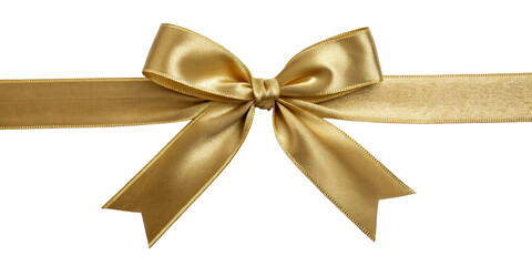 Gold Satin Luxury Ribbon Tied in Elegant Bow, Isolated on Transparent Background