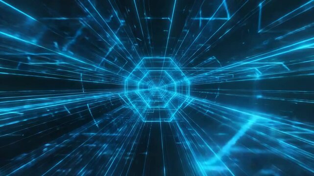 Abstract blue digital tunnel futuristic technology background - Powered by Adobe