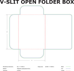 V-slit open folder box template die-cut design