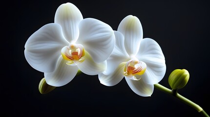 Beautiful White Orchid Flowers Blooming Against a Dark Background