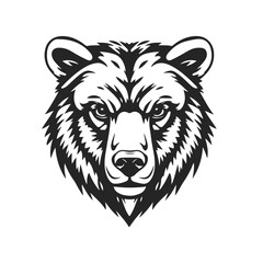 Bear head, wild animal emblem, fierce bear face, forest animal icon, vector illustration