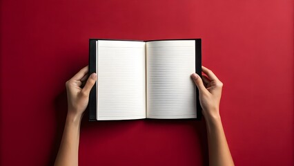 Naklejka premium Elegant Book Mockup Blank Pages, Red Background, Perfect for Design Presentations
