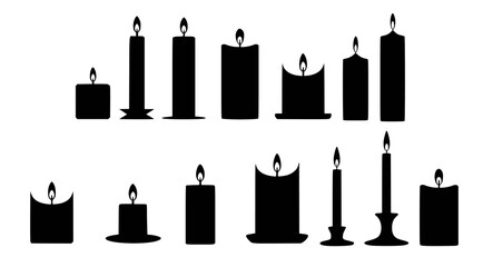 Fototapeta premium Silhouettes of lit candles in various shapes