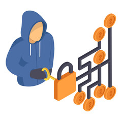 security keys Hacking isometric Concept,  physical two-factor authentication key vector icon design, White Collar Crime symbol, Computer crime Sign, security breakers stock illustration