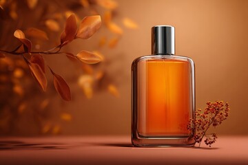 Bottle of perfume and flower