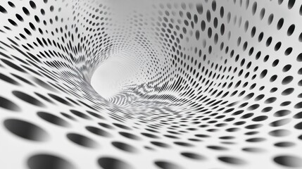 Abstract grayscale tunnel of swirling dots.