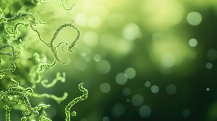 Abstract green tendrils on blurred background.