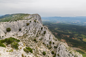 the ridges of the Sainte Victoire mountain range on a cloudy spring day