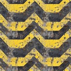 Weathered yellow-black chevron texture with rust.