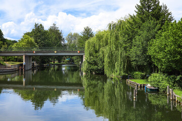 Fototapeta premium View of the Ruppin Canal in Altfriesack, municipality of Fehrbellin (district of Ostprignitz-Ruppin), Germany