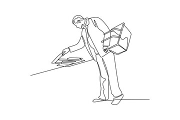 Businessman shopping and picking items in a retail store with shopping basket continuous line drawing