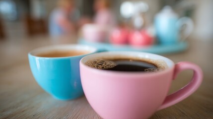 Fototapeta premium Morning coffee in a cozy home kitchen with a couple enjoying their time together