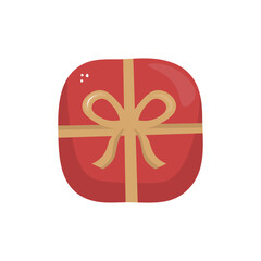 Vector red gift box with yellow ribbon and bow in hand drawn style on white background. Festive clipart for holiday decor, cards, stickers, and print.