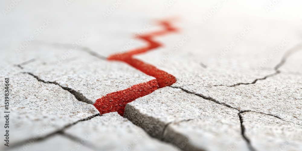 Poster financial trouble bankruptcy recovery concept. cracked surface with a red line creating an abstract 