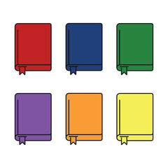 set of colored notebooks and books