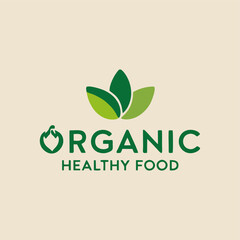 A minimalist organic food logo highlighting a single green leaf intertwined with fresh produce, emphasizing purity and natural ingredients in a stylish and contemporary manner.