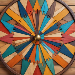 Colorful Geometric Wooden Wheel Pattern  