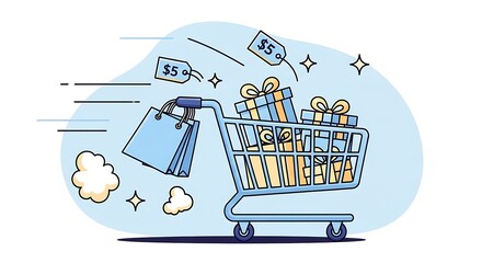 Fast Shopping Cart with Gifts and Bags at Five Dollars Each