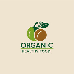 A minimalist organic food logo highlighting a single green leaf alongside fresh produce, emphasizing purity and natural ingredients in a stylish and contemporary way.