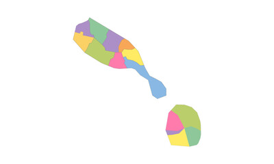 Multicolor Map of Saint Kitts and Nevis with Parishes